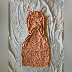 White fox  orange/pink knit dress